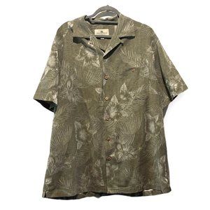 📚Island Shores • Men's Green Silk Tropical Classic Button Up Hawaiian Shirt - S